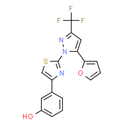 ChemSpider 2D Image | 3-{2-[5-(2-Furyl)-3-(trifluoromethyl)-1H-pyrazol-1-yl]-1,3-thiazol-4-yl}phenol | C17H10F3N3O2S