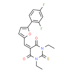ChemSpider 2D Image | 5-{[5-(2,4-Difluorophenyl)-2-furyl]methylene}-1,3-diethyl-2-thioxodihydro-4,6(1H,5H)-pyrimidinedione | C19H16F2N2O3S