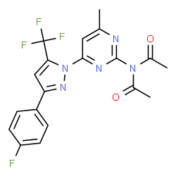 ChemSpider 2D Image | N-Acetyl-N-{4-[3-(4-fluorophenyl)-5-(trifluoromethyl)-1H-pyrazol-1-yl]-6-methyl-2-pyrimidinyl}acetamide | C19H15F4N5O2