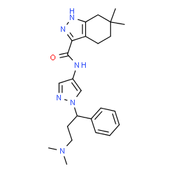 ChemSpider 2D Image | N-{1-[3-(Dimethylamino)-1-phenylpropyl]-1H-pyrazol-4-yl}-6,6-dimethyl-4,5,6,7-tetrahydro-1H-indazole-3-carboxamide | C24H32N6O