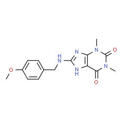 ChemSpider 2D Image | 8-[(4-Methoxybenzyl)amino]-1,3-dimethyl-3,7-dihydro-1H-purine-2,6-dione | C15H17N5O3