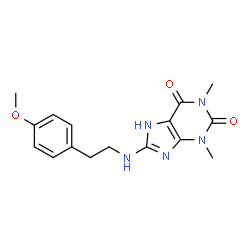 ChemSpider 2D Image | 8-{[2-(4-Methoxyphenyl)ethyl]amino}-1,3-dimethyl-3,7-dihydro-1H-purine-2,6-dione | C16H19N5O3