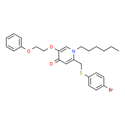 ChemSpider 2D Image | 2-{[(4-Bromophenyl)sulfanyl]methyl}-1-hexyl-5-(2-phenoxyethoxy)-4(1H)-pyridinone | C26H30BrNO3S