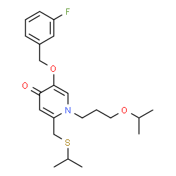 ChemSpider 2D Image | 5-[(3-Fluorobenzyl)oxy]-1-(3-isopropoxypropyl)-2-[(isopropylsulfanyl)methyl]-4(1H)-pyridinone | C22H30FNO3S