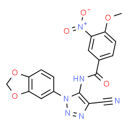 ChemSpider 2D Image | N-[1-(1,3-Benzodioxol-5-yl)-4-cyano-1H-1,2,3-triazol-5-yl]-4-methoxy-3-nitrobenzamide | C18H12N6O6