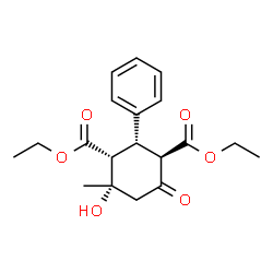ChemSpider 2D Image | Diethyl (1R,2S,3R,4S)-4-hydroxy-4-methyl-6-oxo-2-phenyl-1,3-cyclohexanedicarboxylate | C19H24O6