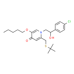 ChemSpider 2D Image | 1-[2-(4-Chlorophenyl)-2-hydroxyethyl]-2-{[(2-methyl-2-propanyl)sulfanyl]methyl}-5-(pentyloxy)-4(1H)-pyridinone | C23H32ClNO3S