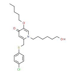 ChemSpider 2D Image | 2-{[(4-Chlorophenyl)sulfanyl]methyl}-1-(6-hydroxyhexyl)-5-(pentyloxy)-4(1H)-pyridinone | C23H32ClNO3S