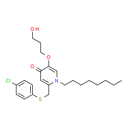 ChemSpider 2D Image | 2-{[(4-Chlorophenyl)sulfanyl]methyl}-5-(3-hydroxypropoxy)-1-octyl-4(1H)-pyridinone | C23H32ClNO3S