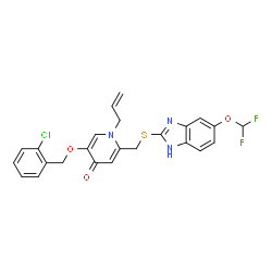 ChemSpider 2D Image | 1-Allyl-5-[(2-chlorobenzyl)oxy]-2-({[5-(difluoromethoxy)-1H-benzimidazol-2-yl]sulfanyl}methyl)-4(1H)-pyridinone | C24H20ClF2N3O3S