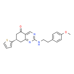 ChemSpider 2D Image | (7S)-2-{[2-(4-Methoxyphenyl)ethyl]amino}-7-(2-thienyl)-7,8-dihydro-5(6H)-quinazolinone | C21H21N3O2S