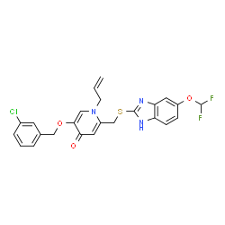 ChemSpider 2D Image | 1-Allyl-5-[(3-chlorobenzyl)oxy]-2-({[5-(difluoromethoxy)-1H-benzimidazol-2-yl]sulfanyl}methyl)-4(1H)-pyridinone | C24H20ClF2N3O3S