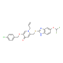 ChemSpider 2D Image | 1-Allyl-5-[(4-chlorobenzyl)oxy]-2-({[5-(difluoromethoxy)-1H-benzimidazol-2-yl]sulfanyl}methyl)-4(1H)-pyridinone | C24H20ClF2N3O3S