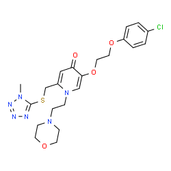 ChemSpider 2D Image | 5-[2-(4-Chlorophenoxy)ethoxy]-2-{[(1-methyl-1H-tetrazol-5-yl)sulfanyl]methyl}-1-[2-(4-morpholinyl)ethyl]-4(1H)-pyridinone | C22H27ClN6O4S
