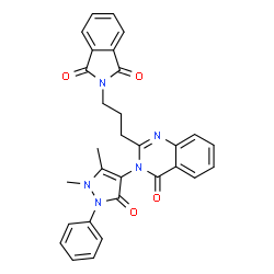 ChemSpider 2D Image | 2-(3-(3-(1,5-dimethyl-3-oxo-2-phenyl-2,3-dihydro-1H-pyrazol-4-yl)-4-oxo-3,4-dihydroquinazolin-2-yl)propyl)isoindoline-1,3-dione | C30H25N5O4
