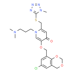ChemSpider 2D Image | 5-[(6-Chloro-4H-1,3-benzodioxin-8-yl)methoxy]-1-[3-(dimethylamino)propyl]-2-{[(1-methyl-1H-tetrazol-5-yl)sulfanyl]methyl}-4(1H)-pyridinone | C22H27ClN6O4S