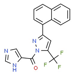 ChemSpider 2D Image | 1-(1H-imidazol-5-ylcarbonyl)-3-(1-naphthyl)-5-(trifluoromethyl)-1H-pyrazole | C18H11F3N4O