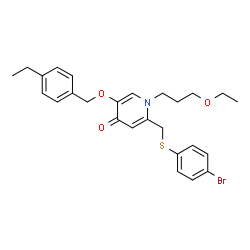ChemSpider 2D Image | 2-{[(4-Bromophenyl)sulfanyl]methyl}-1-(3-ethoxypropyl)-5-[(4-ethylbenzyl)oxy]-4(1H)-pyridinone | C26H30BrNO3S