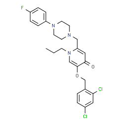 ChemSpider 2D Image | 5-[(2,4-Dichlorobenzyl)oxy]-2-{[4-(4-fluorophenyl)-1-piperazinyl]methyl}-1-propyl-4(1H)-pyridinone | C26H28Cl2FN3O2