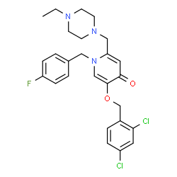 ChemSpider 2D Image | 5-[(2,4-Dichlorobenzyl)oxy]-2-[(4-ethyl-1-piperazinyl)methyl]-1-(4-fluorobenzyl)-4(1H)-pyridinone | C26H28Cl2FN3O2