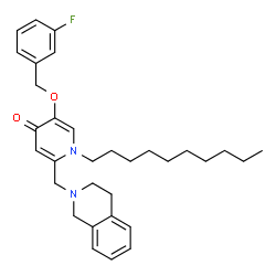 ChemSpider 2D Image | 1-Decyl-2-(3,4-dihydro-2(1H)-isoquinolinylmethyl)-5-[(3-fluorobenzyl)oxy]-4(1H)-pyridinone | C32H41FN2O2