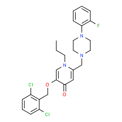ChemSpider 2D Image | 5-[(2,6-Dichlorobenzyl)oxy]-2-{[4-(2-fluorophenyl)-1-piperazinyl]methyl}-1-propyl-4(1H)-pyridinone | C26H28Cl2FN3O2