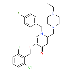 ChemSpider 2D Image | 5-[(2,6-Dichlorobenzyl)oxy]-2-[(4-ethyl-1-piperazinyl)methyl]-1-(4-fluorobenzyl)-4(1H)-pyridinone | C26H28Cl2FN3O2