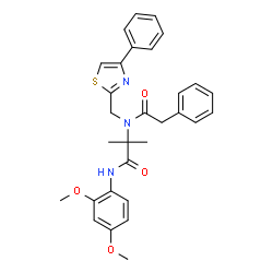 ChemSpider 2D Image | N-(2,4-dimethoxyphenyl)-2-methyl-2-(2-phenyl-N-((4-phenylthiazol-2-yl)methyl)acetamido)propanamide | C30H31N3O4S