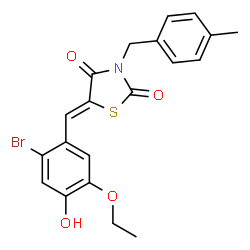 ChemSpider 2D Image | (5Z)-5-(2-Bromo-5-ethoxy-4-hydroxybenzylidene)-3-(4-methylbenzyl)-1,3-thiazolidine-2,4-dione | C20H18BrNO4S