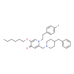 ChemSpider 2D Image | 2-[(4-Benzyl-1-piperidinyl)methyl]-1-[2-(4-fluorophenyl)ethyl]-5-(hexyloxy)-4(1H)-pyridinone | C32H41FN2O2