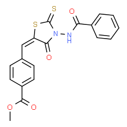 ChemSpider 2D Image | Methyl 4-{(E)-[3-(benzoylamino)-4-oxo-2-thioxo-1,3-thiazolidin-5-ylidene]methyl}benzoate | C19H14N2O4S2