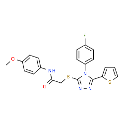 ChemSpider 2D Image | 2-{[4-(4-Fluorophenyl)-5-(2-thienyl)-4H-1,2,4-triazol-3-yl]sulfanyl}-N-(4-methoxyphenyl)acetamide | C21H17FN4O2S2