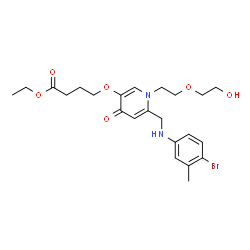 ChemSpider 2D Image | Ethyl 4-[(6-{[(4-bromo-3-methylphenyl)amino]methyl}-1-[2-(2-hydroxyethoxy)ethyl]-4-oxo-1,4-dihydro-3-pyridinyl)oxy]butanoate | C23H31BrN2O6