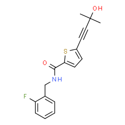 ChemSpider 2D Image | N-(2-Fluorobenzyl)-5-(3-hydroxy-3-methyl-1-butyn-1-yl)-2-thiophenecarboxamide | C17H16FNO2S