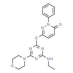 ChemSpider 2D Image | 6-{[4-(Ethylamino)-6-(4-morpholinyl)-1,3,5-triazin-2-yl]oxy}-2-phenyl-3(2H)-pyridazinone | C19H21N7O3