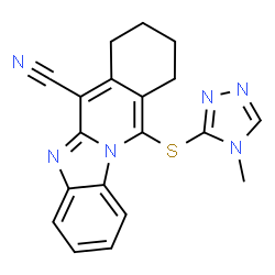 ChemSpider 2D Image | 11-[(4-Methyl-4H-1,2,4-triazol-3-yl)sulfanyl]-7,8,9,10-tetrahydrobenzimidazo[1,2-b]isoquinoline-6-carbonitrile | C19H16N6S