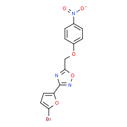 ChemSpider 2D Image | 3-(5-Bromo-2-furyl)-5-[(4-nitrophenoxy)methyl]-1,2,4-oxadiazole | C13H8BrN3O5