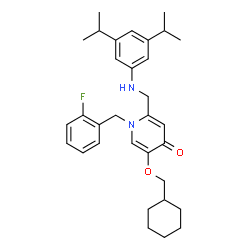 ChemSpider 2D Image | 5-(Cyclohexylmethoxy)-2-{[(3,5-diisopropylphenyl)amino]methyl}-1-(2-fluorobenzyl)-4(1H)-pyridinone | C32H41FN2O2
