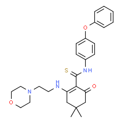 ChemSpider 2D Image | 4,4-Dimethyl-2-{[2-(4-morpholinyl)ethyl]amino}-6-oxo-N-(4-phenoxyphenyl)-1-cyclohexene-1-carbothioamide | C27H33N3O3S