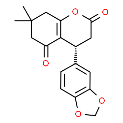 ChemSpider 2D Image | (4R)-4-(1,3-Benzodioxol-5-yl)-7,7-dimethyl-4,6,7,8-tetrahydro-2H-chromene-2,5(3H)-dione | C18H18O5