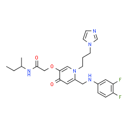 ChemSpider 2D Image | N-sec-Butyl-2-[(6-{[(3,4-difluorophenyl)amino]methyl}-1-[3-(1H-imidazol-1-yl)propyl]-4-oxo-1,4-dihydro-3-pyridinyl)oxy]acetamide | C24H29F2N5O3