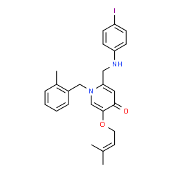 ChemSpider 2D Image | 2-{[(4-Iodophenyl)amino]methyl}-1-(2-methylbenzyl)-5-[(3-methyl-2-buten-1-yl)oxy]-4(1H)-pyridinone | C25H27IN2O2