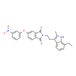 ChemSpider 2D Image | 2-[2-(7-Ethyl-2-methyl-1H-indol-3-yl)ethyl]-5-(3-nitrophenoxy)-1H-isoindole-1,3(2H)-dione | C27H23N3O5