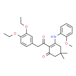 ChemSpider 2D Image | 2-[(3,4-Diethoxyphenyl)acetyl]-3-[(2-methoxyphenyl)amino]-5,5-dimethyl-2-cyclohexen-1-one | C27H33NO5