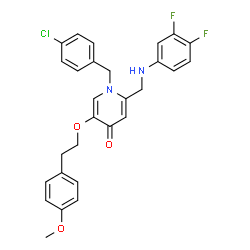 ChemSpider 2D Image | 1-(4-Chlorobenzyl)-2-{[(3,4-difluorophenyl)amino]methyl}-5-[2-(4-methoxyphenyl)ethoxy]-4(1H)-pyridinone | C28H25ClF2N2O3