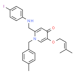 ChemSpider 2D Image | 2-{[(4-Iodophenyl)amino]methyl}-1-(4-methylbenzyl)-5-[(3-methyl-2-buten-1-yl)oxy]-4(1H)-pyridinone | C25H27IN2O2
