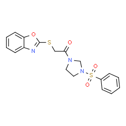 ChemSpider 2D Image | 1-(3-Benzenesulfonyl-imidazolidin-1-yl)-2-(benzooxazol-2-ylsulfanyl)-ethanone | C18H17N3O4S2