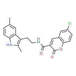 ChemSpider 2D Image | 6-Chloro-N-[2-(2,5-dimethyl-1H-indol-3-yl)ethyl]-2-oxo-2H-chromene-3-carboxamide | C22H19ClN2O3