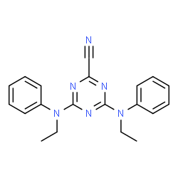 ChemSpider 2D Image | 4,6-Bis[ethyl(phenyl)amino]-1,3,5-triazine-2-carbonitrile | C20H20N6