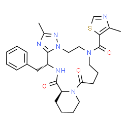 ChemSpider 2D Image | (16aS,19R)-19-Benzyl-2-methyl-7-[(4-methyl-1,3-thiazol-5-yl)carbonyl]-7,8,9,10,14,15,16,16a,18,19-decahydro-5H-pyrido[1,2-a][1,2,4]triazolo[5,1-f][1,4,7,10]tetraazacyclotetradecine-11,17(6H,13H)-dione | C28H35N7O3S
